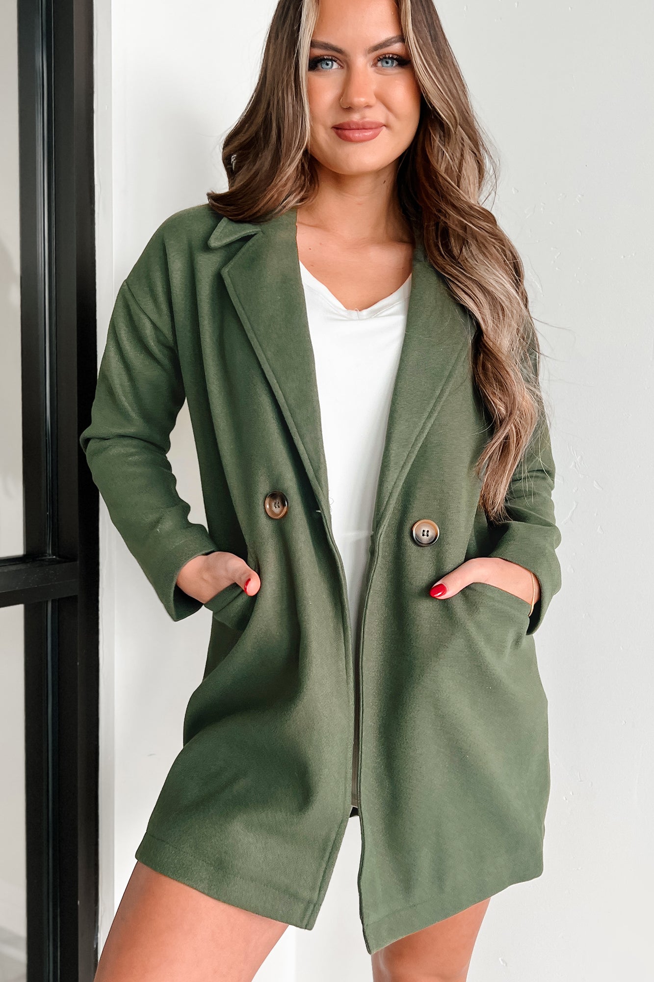 Laurelle Brushed Fleece Coat (Olive) - NanaMacs