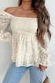 Blossoming With Grace Smocked Floral Textured Blouse (Ivory) - NanaMacs