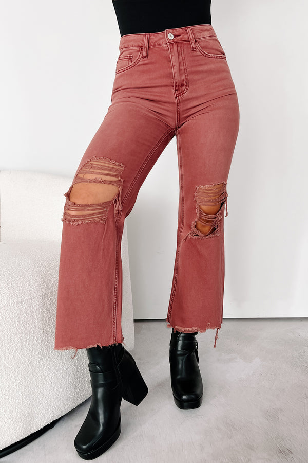 Doyle High Rise 90s Vintage Vervet Crop Flare Jeans (Russet) - NanaMacs