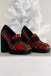 Princeton Prep Heeled Platform Loafers (Red Plaid) - NanaMacs