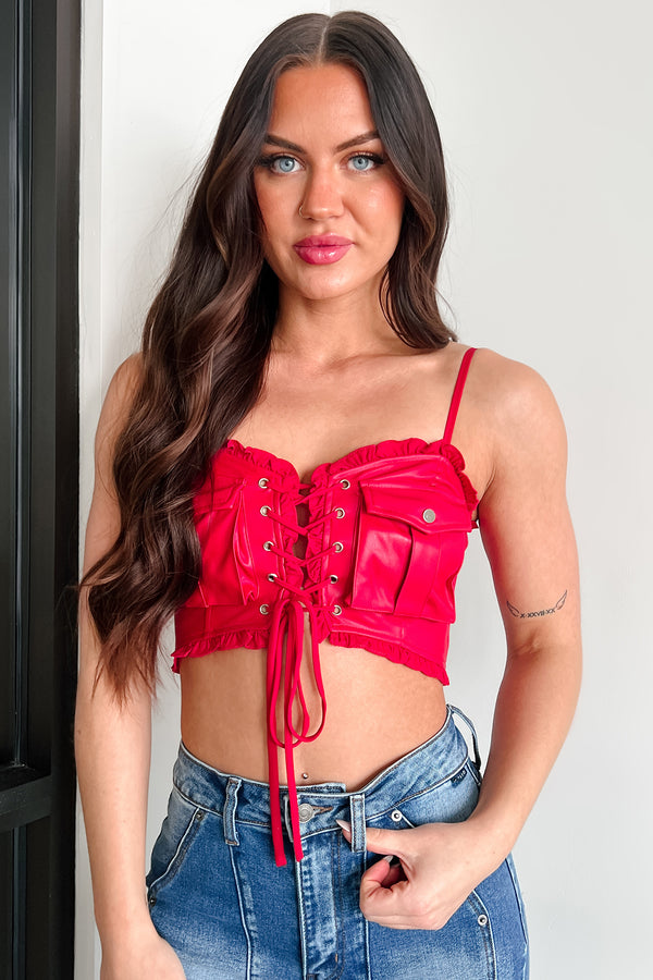 Make 'Em Blush Faux Leather Crop Top (Red) - NanaMacs