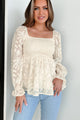 Blossoming With Grace Smocked Floral Textured Blouse (Ivory) - NanaMacs