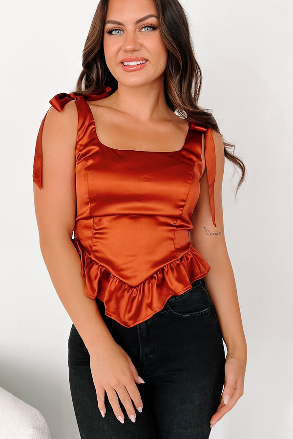 Bringing The Class Satin Top (Rust) - NanaMacs