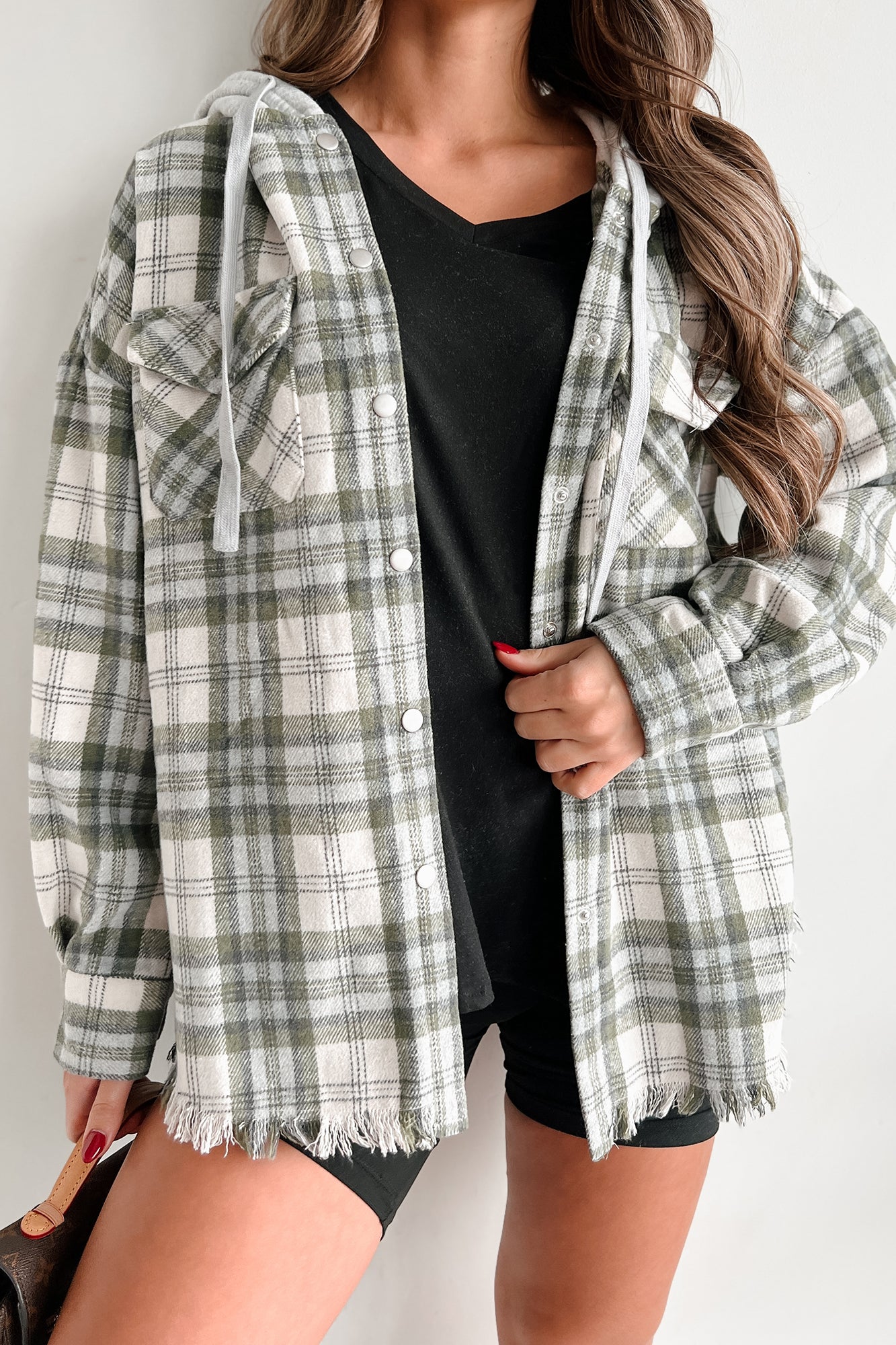 Dex Hooded Plaid Shacket Olive Mix NanaMacs