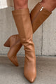 Seal The Deal Faux Leather Knee High Billini Boots (Coffee) - NanaMacs