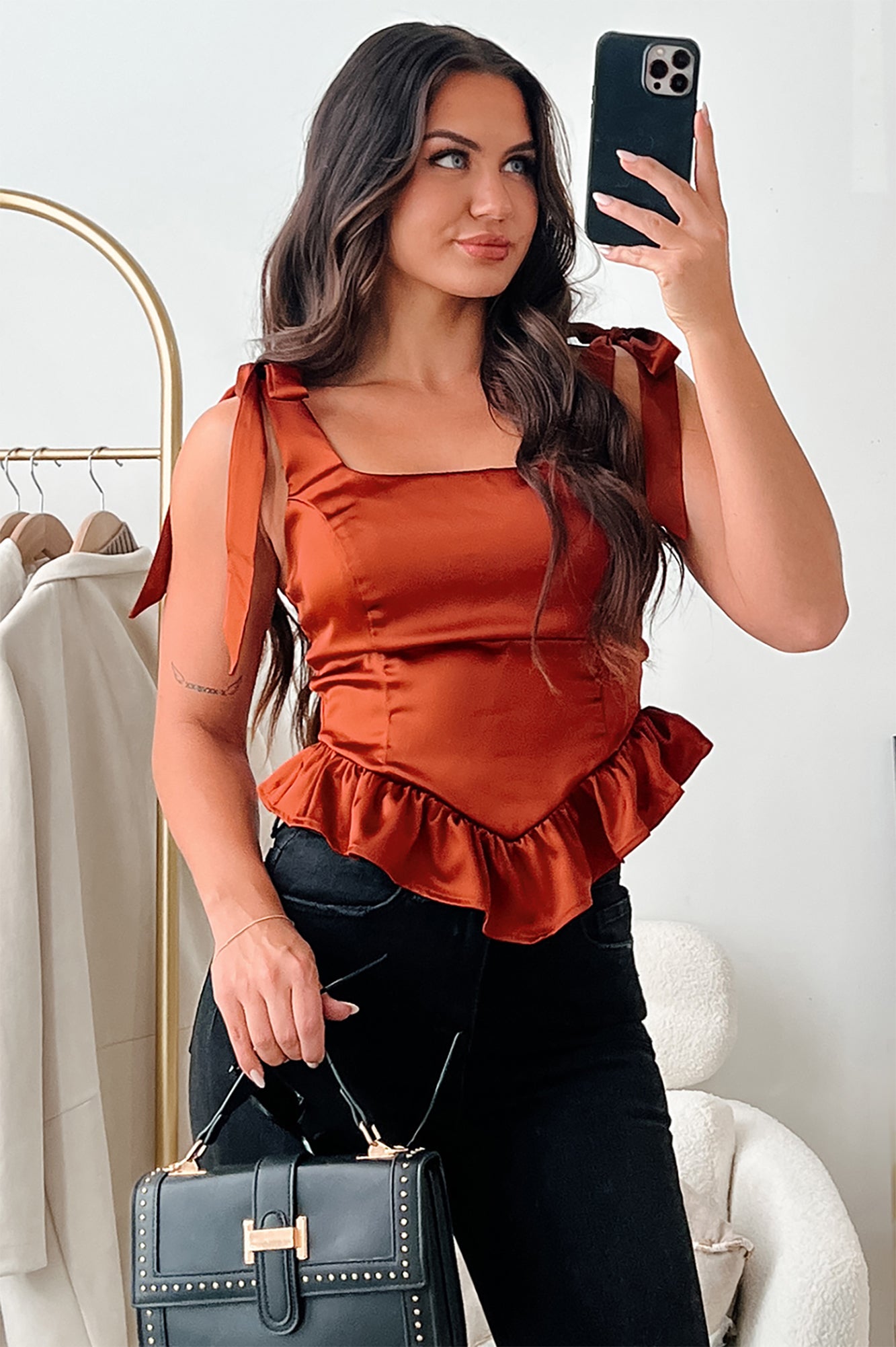 Bringing The Class Satin Top (Rust)