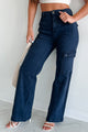 Laith High Rise Wide Leg Risen Cargo Jeans (Blueberry) - NanaMacs