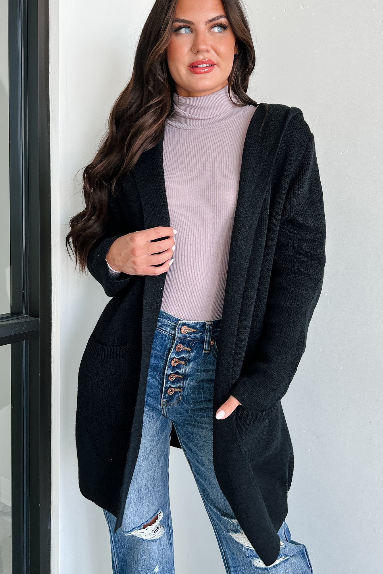 Cue The Cuddles Zenana Hooded Cardigan (Black) - NanaMacs