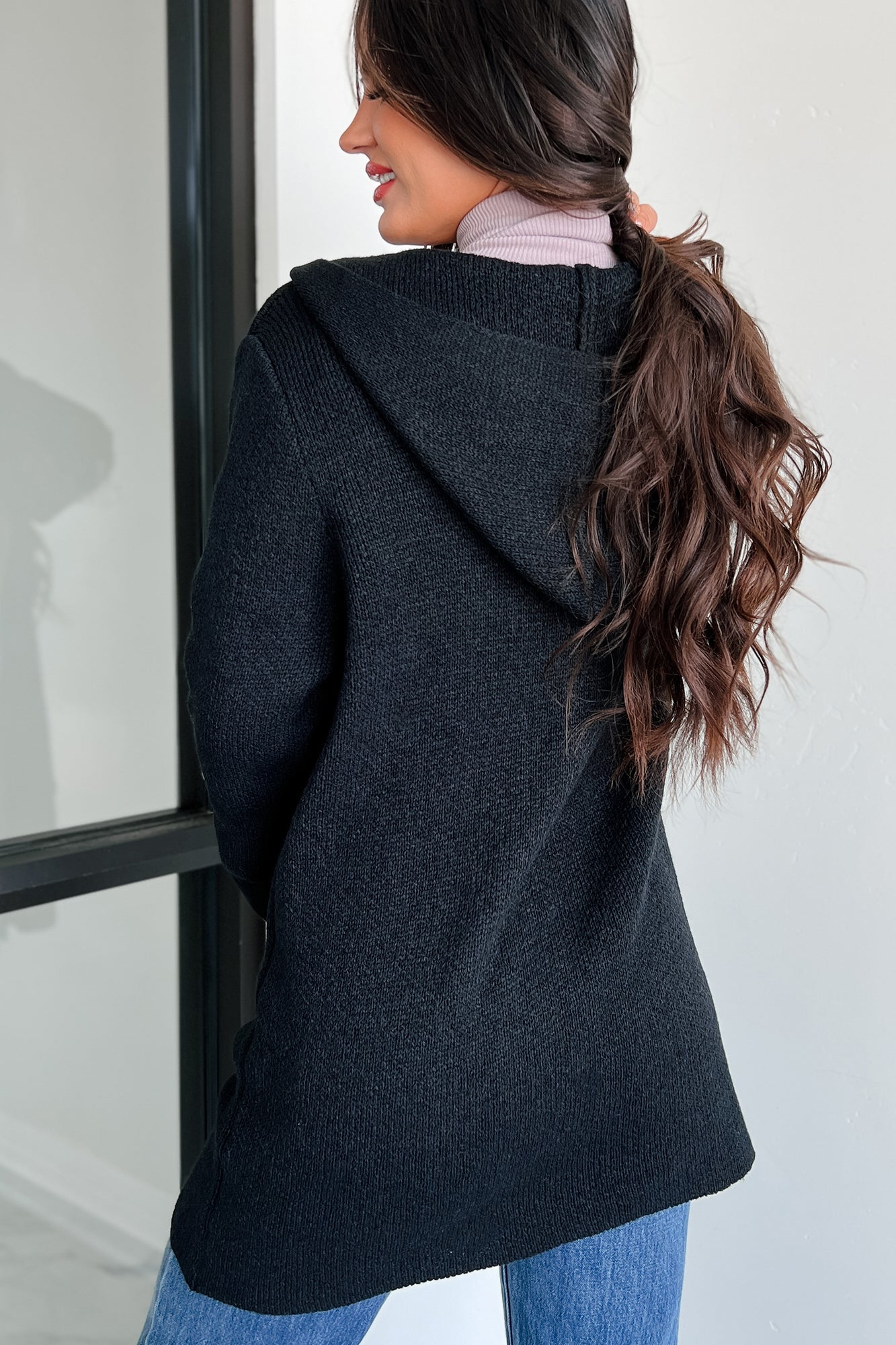 Cue The Cuddles Zenana Hooded Cardigan (Black) - NanaMacs