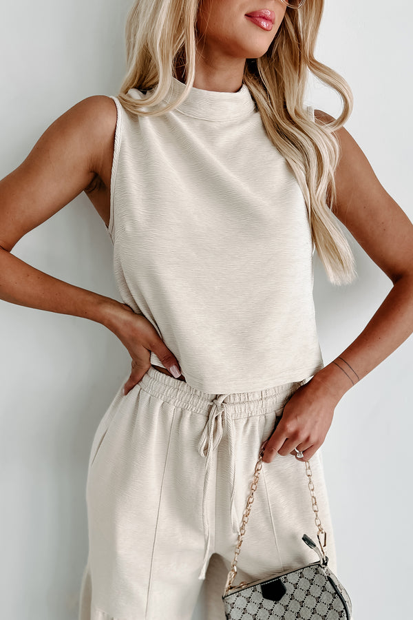 Living My Life Textured Knit Crop Top & Pants Set (Sand) - NanaMacs