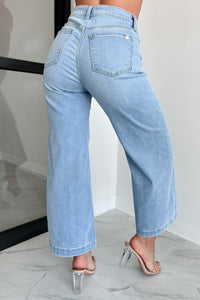 Makari High Rise Crop Sneak Peek Wide Leg Jeans (Medium Light) - NanaMacs