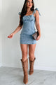 Never Slowing Down Tie-Strap Denim Mini Dress (Denim Blue) - NanaMacs