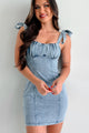 Never Slowing Down Tie-Strap Denim Mini Dress (Denim Blue) - NanaMacs