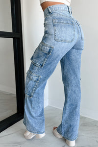 Betting On Myself High Rise Cross-Waist Cargo Jeans (Light) - NanaMacs