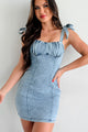 Never Slowing Down Tie-Strap Denim Mini Dress (Denim Blue) - NanaMacs