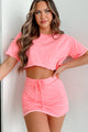 Pushing Forward Crop Top & Mini Skirt Set (Neon Pink) - NanaMacs
