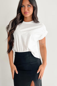 Quietly That Girl Elastic Sleeve Top (Off White) - NanaMacs