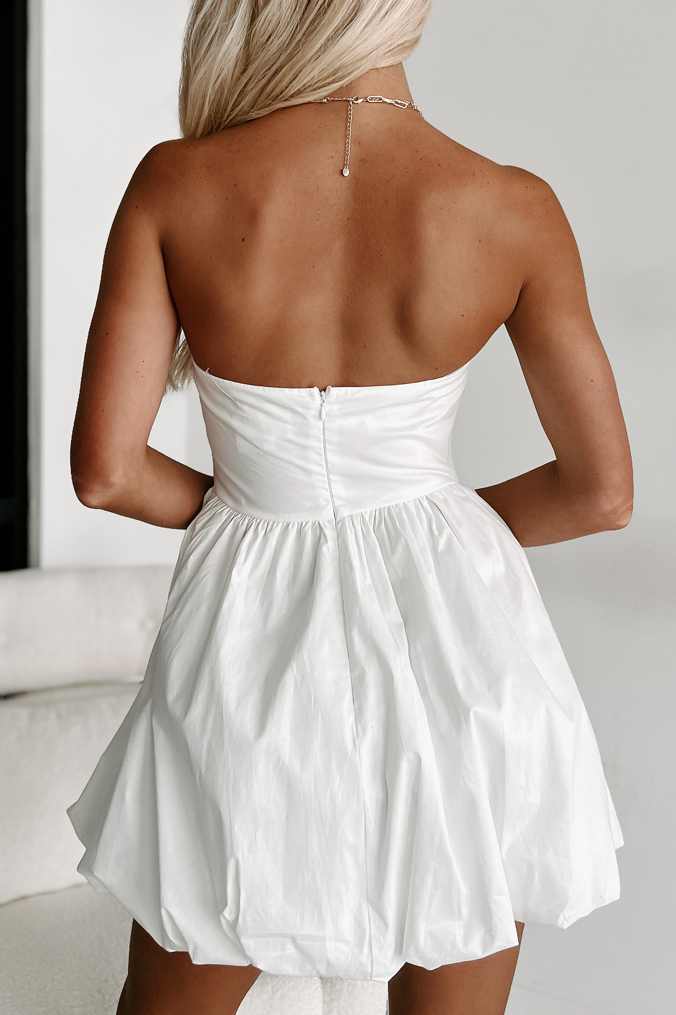 Iconic Reputation Lace-Up Strapless Bubble Dress (Off White) - NanaMacs