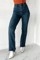 Otis Judy Blue Button Fly Distressed Hem Straight Leg Jeans (Dark) - NanaMacs