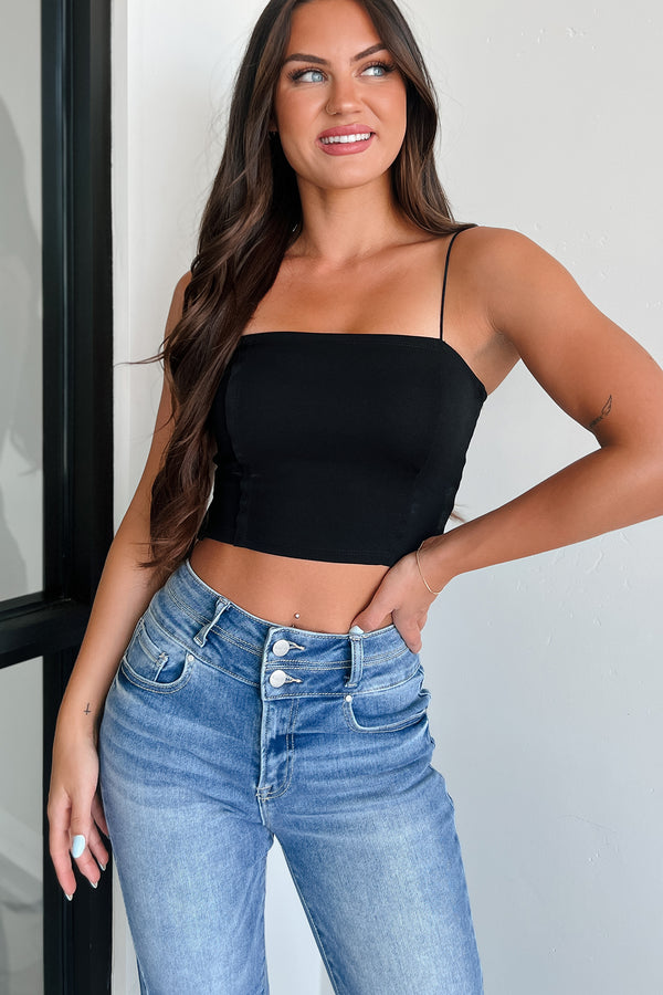 Yani Square Neck Tank Top (Black) - NanaMacs