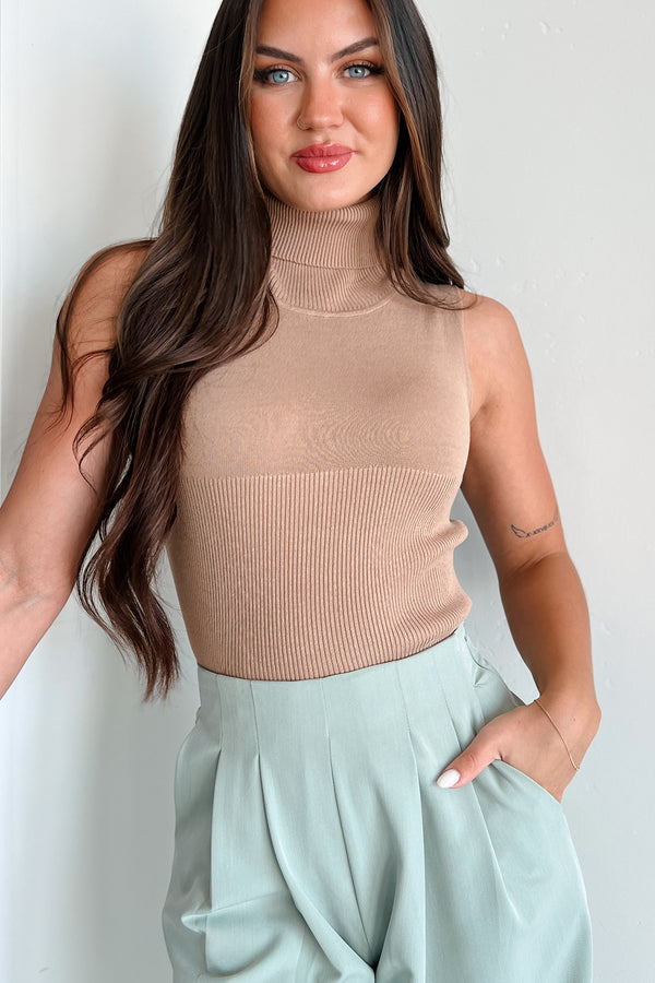 Heard About You Knit Turtleneck Tank (Taupe) - NanaMacs