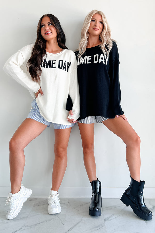 Stylish On The Sideline "Game Day" Sweater (Ivory/Black) - NanaMacs