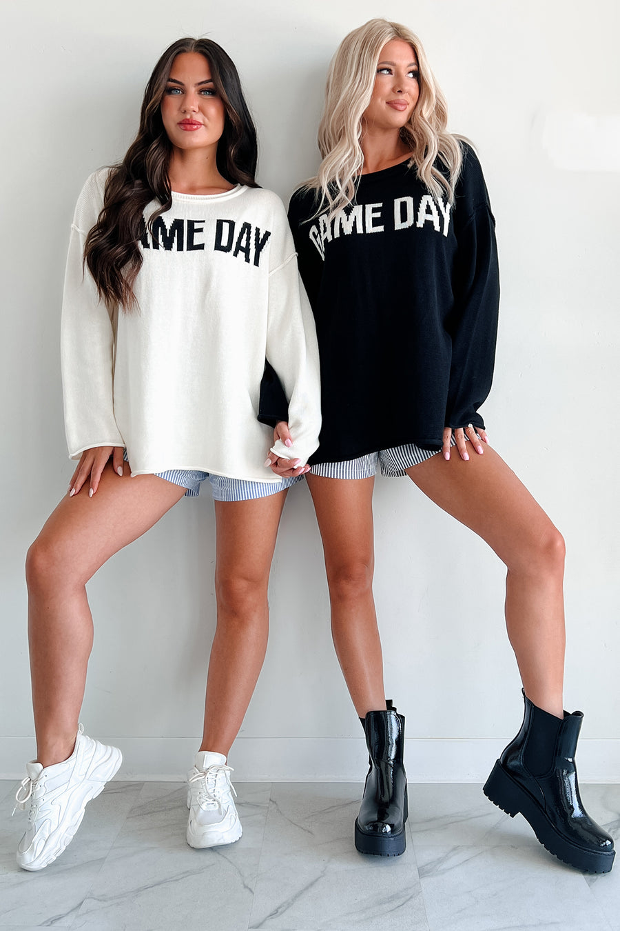 Stylish On The Sideline "Game Day" Sweater (Ivory/Black) - NanaMacs