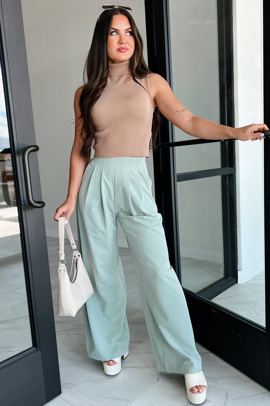 Living With Purpose Wide Leg Pants (Sage) - NanaMacs