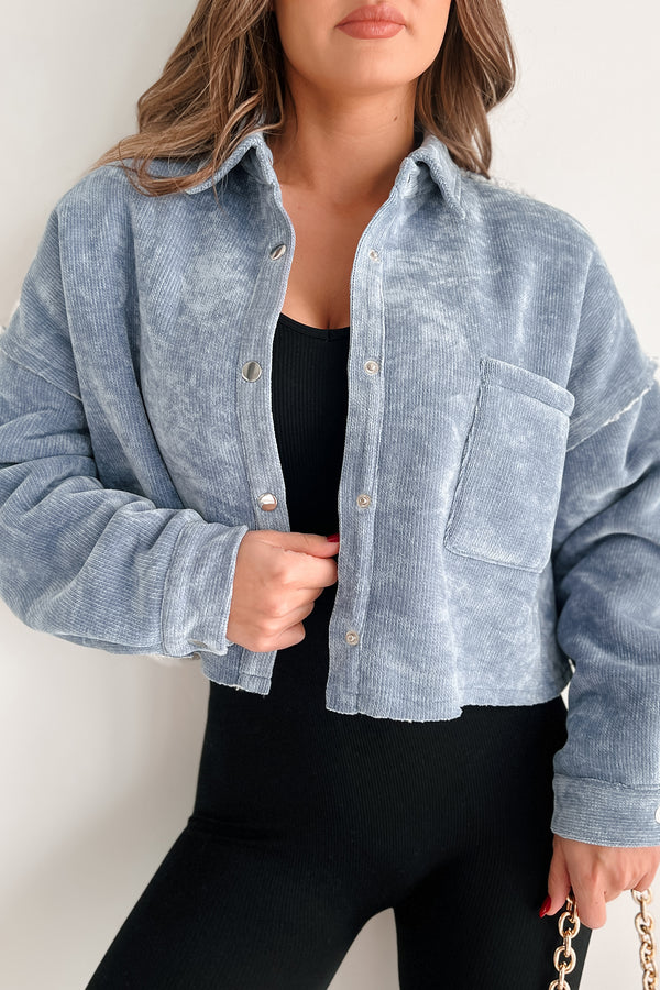 Montana Smiles Sherpa Lined Chenille Crop Jacket (Denim Blue) - NanaMacs