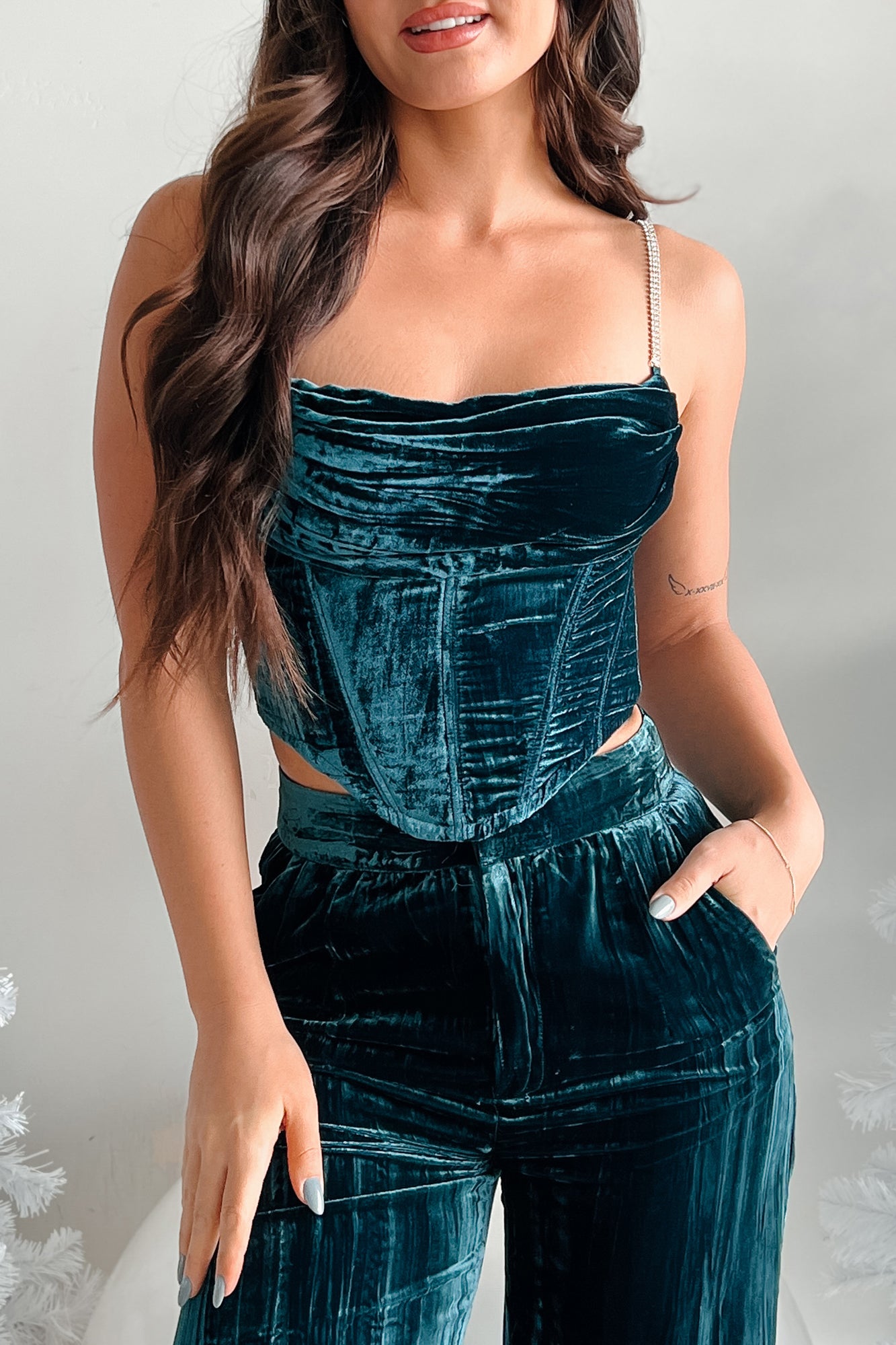 Big Time Glam Velvet Corset Top (Teal) · NanaMacs