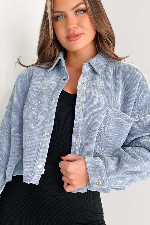 Montana Smiles Sherpa Lined Chenille Crop Jacket (Denim Blue) - NanaMacs