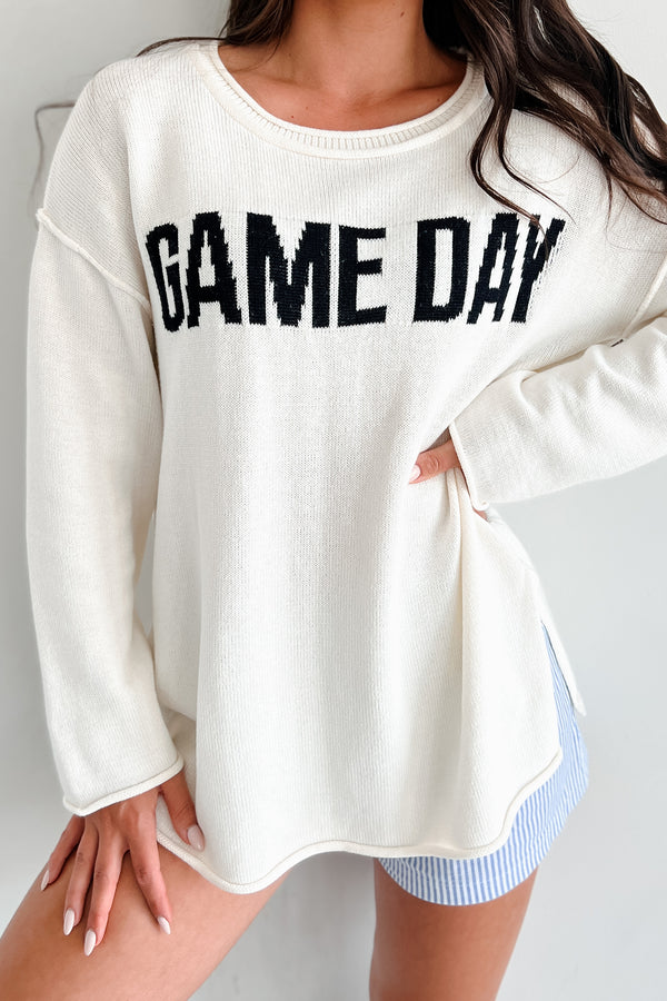 Stylish On The Sideline "Game Day" Sweater (Ivory/Black) - NanaMacs