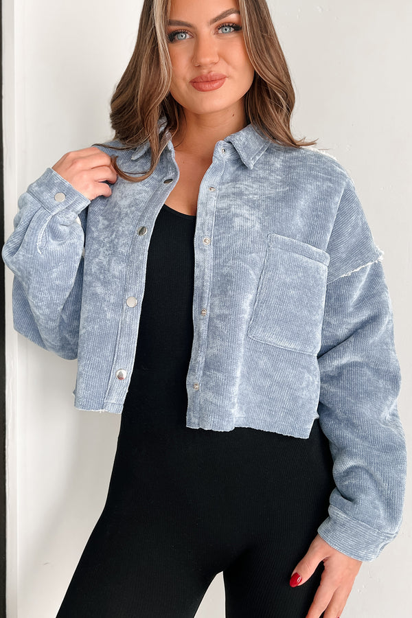 Montana Smiles Sherpa Lined Chenille Crop Jacket (Denim Blue) - NanaMacs