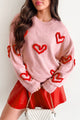 Thoughts About You Bubble Heart Knit Sweater (Blush/Red) - NanaMacs