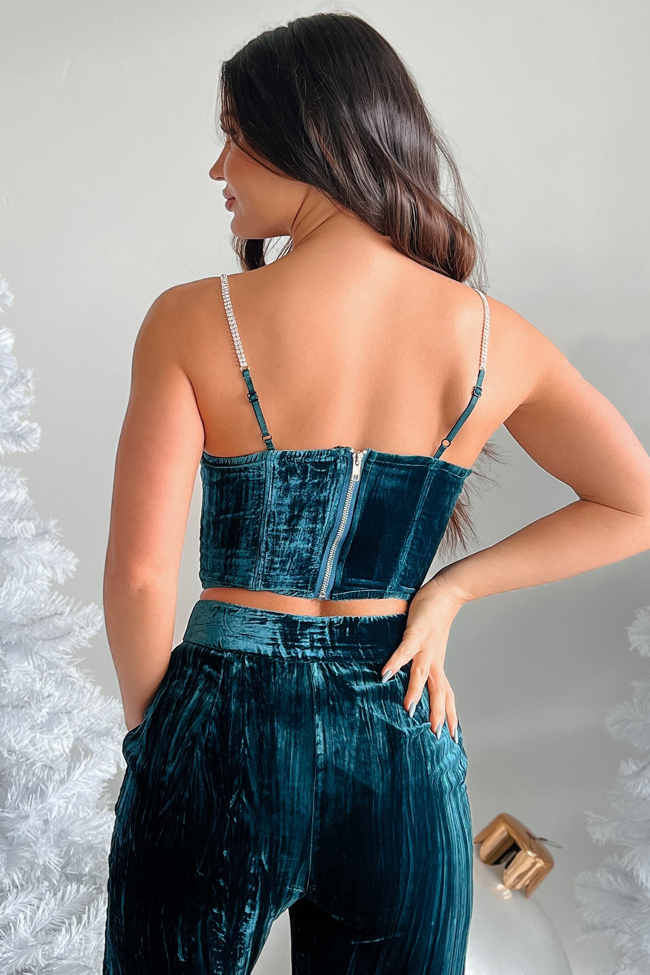 Big Time Glam Velvet Corset Top (Teal) - NanaMacs