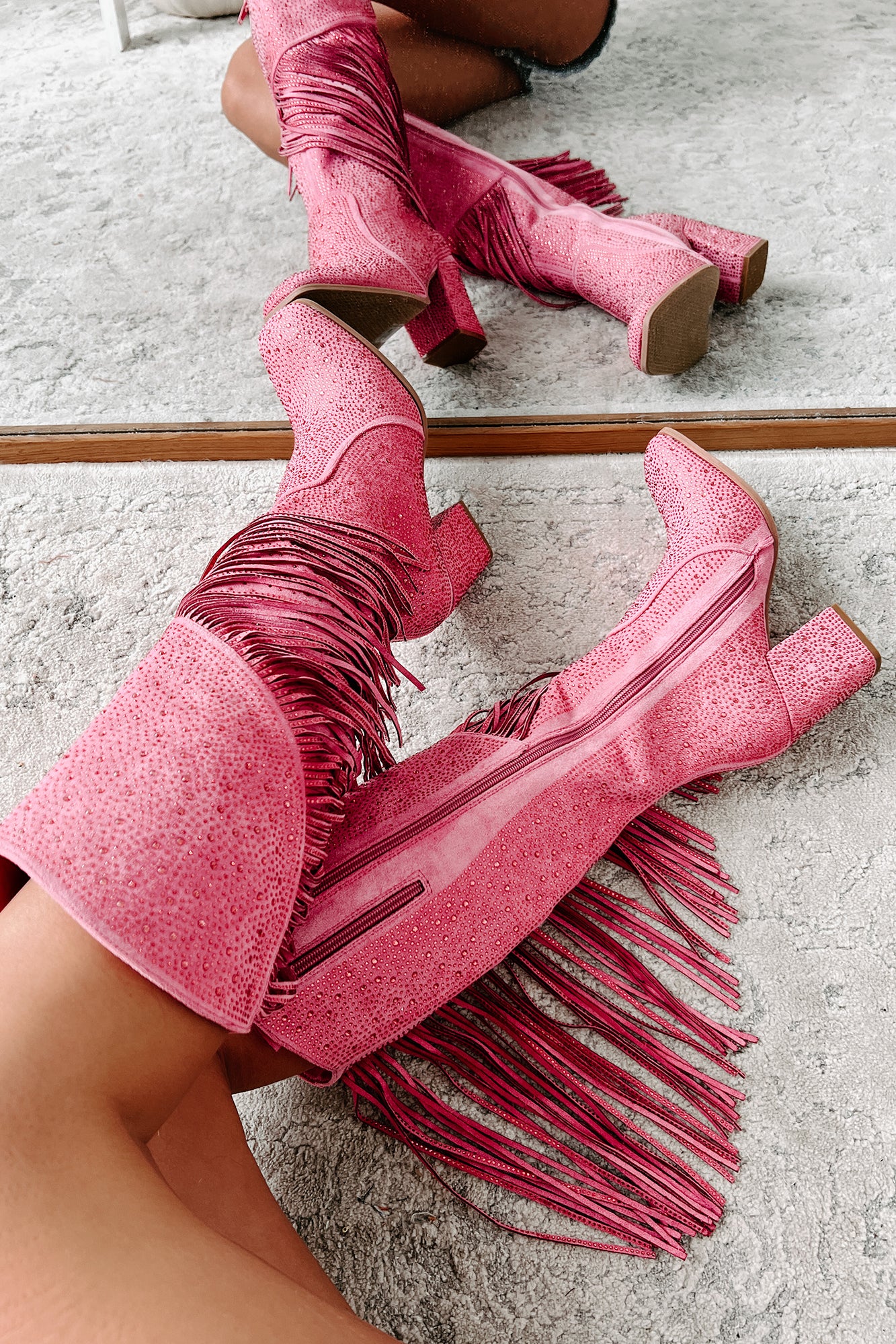 Pink fringe outlet boots