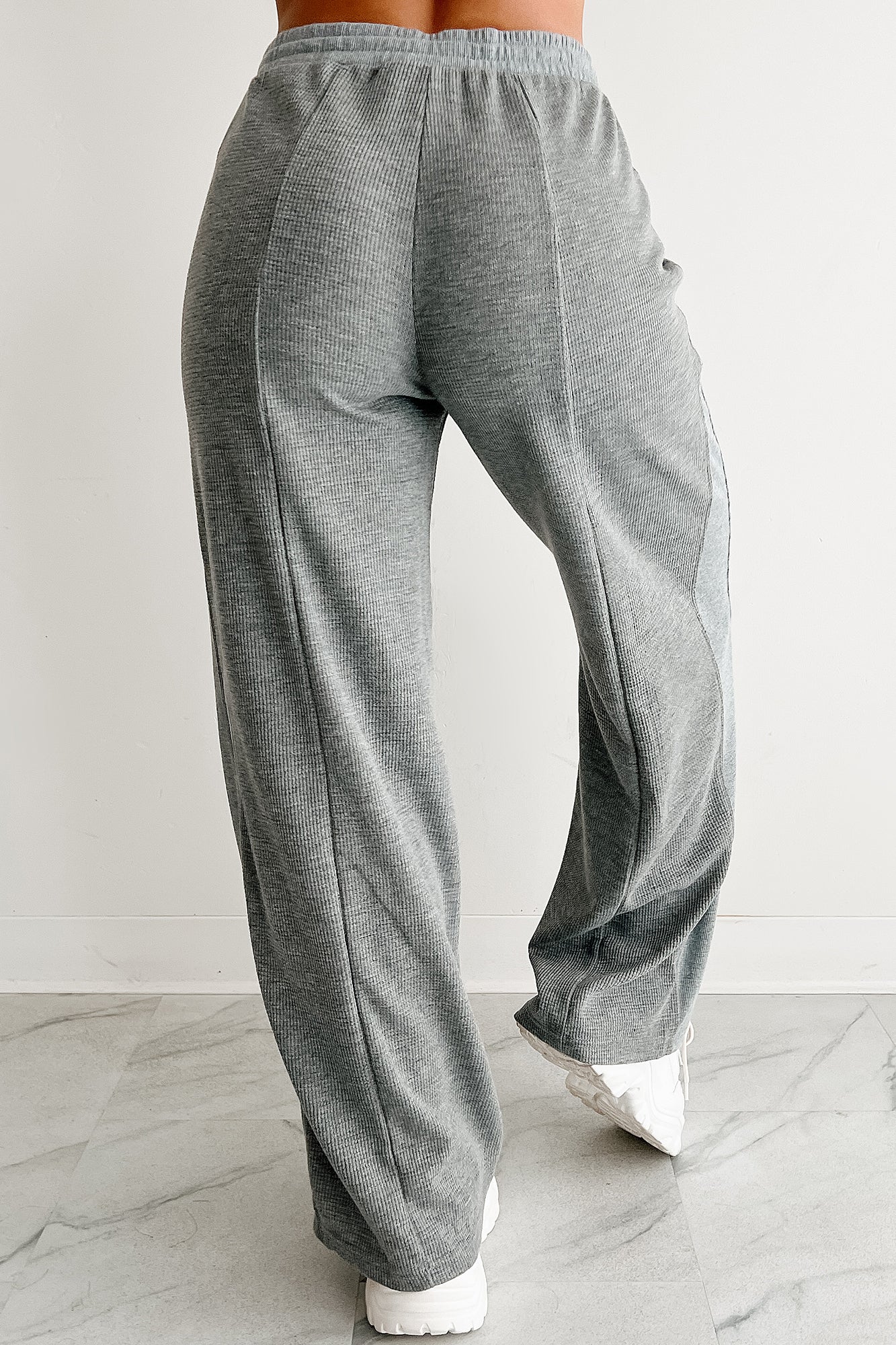 In The Daylight Contrast Tie Waffle Knit Pants (Heather Gray