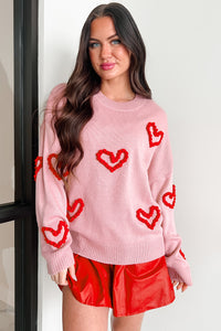 Thoughts About You Bubble Heart Knit Sweater (Blush/Red) - NanaMacs