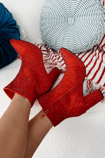 Be Like Dolly Rhinestone Glitter Booties (Red) - NanaMacs