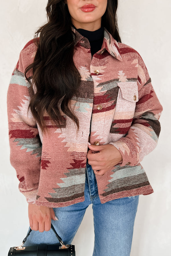 El Paso Evenings Aztec Print Shacket (Burgundy Multi) - NanaMacs