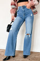 Calder High Rise Distressed Wide Leg Jeans (Medium Stone) - NanaMacs