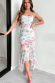 Romantically Entangled Floral Mesh High-Low Maxi Dress (Pink Multi) - NanaMacs