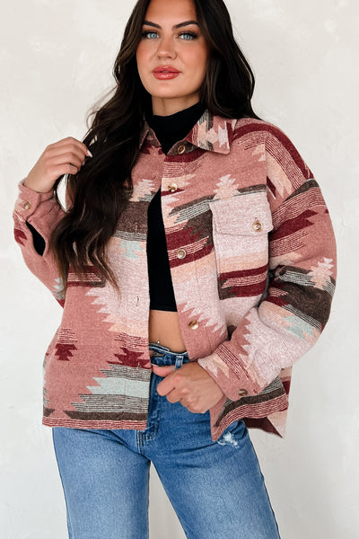 El Paso Evenings Aztec Print Shacket (Burgundy Multi) - NanaMacs