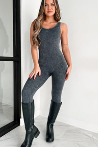 Pilates Then Brunch Mineral Wash Ribbed Catsuit (Ash Black) - NanaMacs