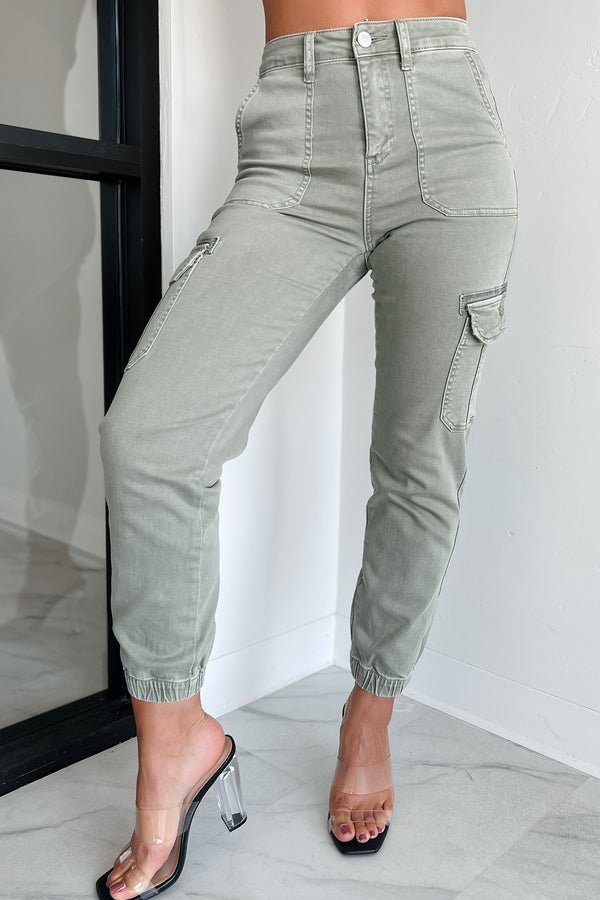 Sharma High Rise Risen Cargo Joggers (Sage) - NanaMacs