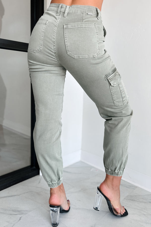 Sharma High Rise Risen Cargo Joggers (Sage) - NanaMacs