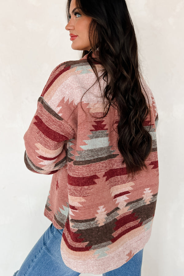 El Paso Evenings Aztec Print Shacket (Burgundy Multi) - NanaMacs