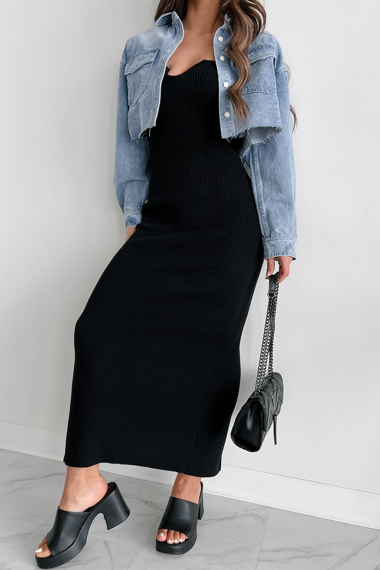 Women's Luciana Sweater Knit Strapless Bodycon Dress in Black