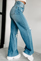 Calder High Rise Distressed Wide Leg Jeans (Medium Stone) - NanaMacs