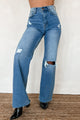 Calder High Rise Distressed Wide Leg Jeans (Medium Stone) - NanaMacs